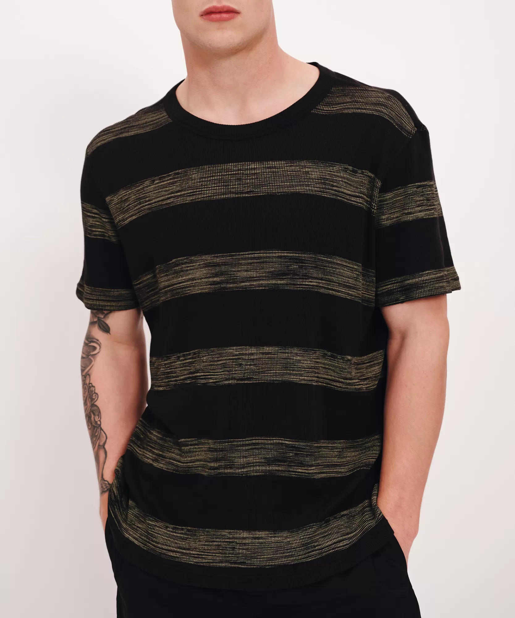 ATM Anthony Thomas Melillo T-Shirts | 2X1 Rib With Sunbleached Stripe Short Sleeve Crew Neck Tee -
