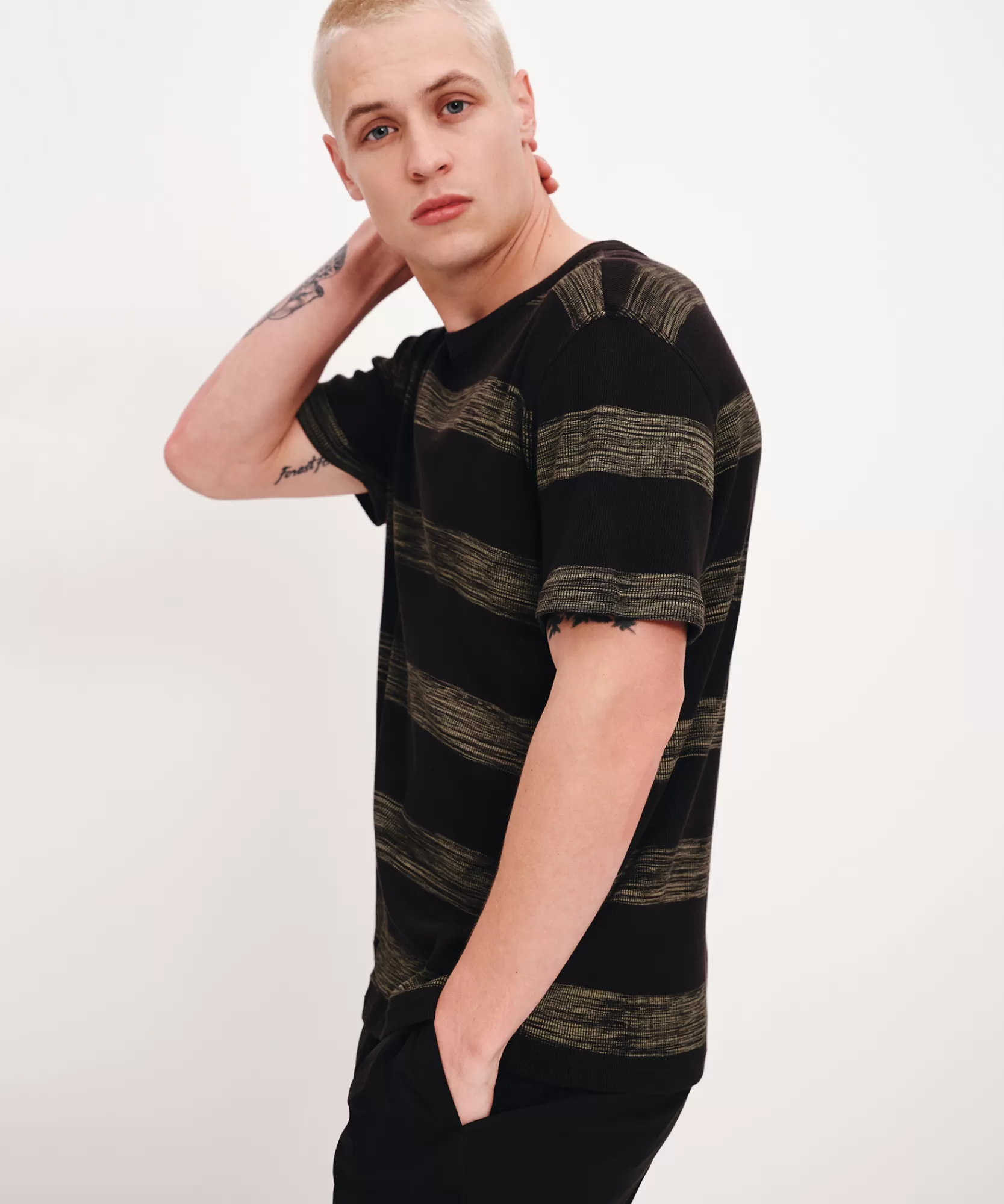 ATM Anthony Thomas Melillo T-Shirts | 2X1 Rib With Sunbleached Stripe Short Sleeve Crew Neck Tee -