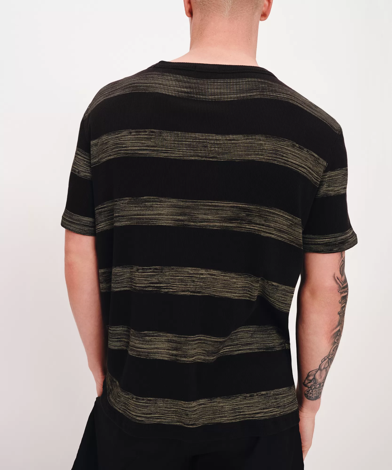 ATM Anthony Thomas Melillo T-Shirts | 2X1 Rib With Sunbleached Stripe Short Sleeve Crew Neck Tee -
