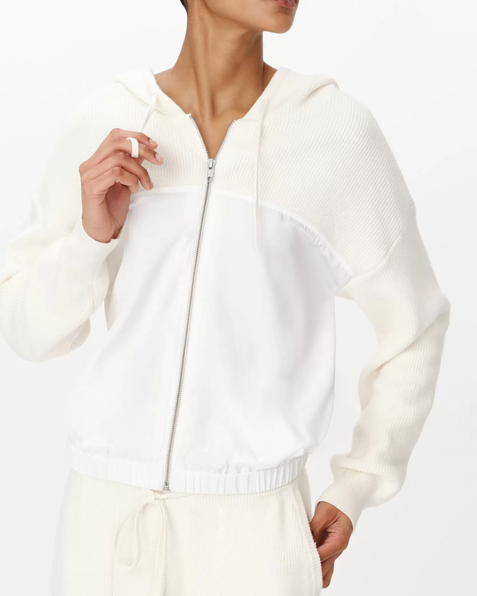 Women ATM Anthony Thomas Melillo Sweats | Sweaters & Cardigans | Cotton Cashmere Mixed Media Zip-Up Hoodie Sweater -