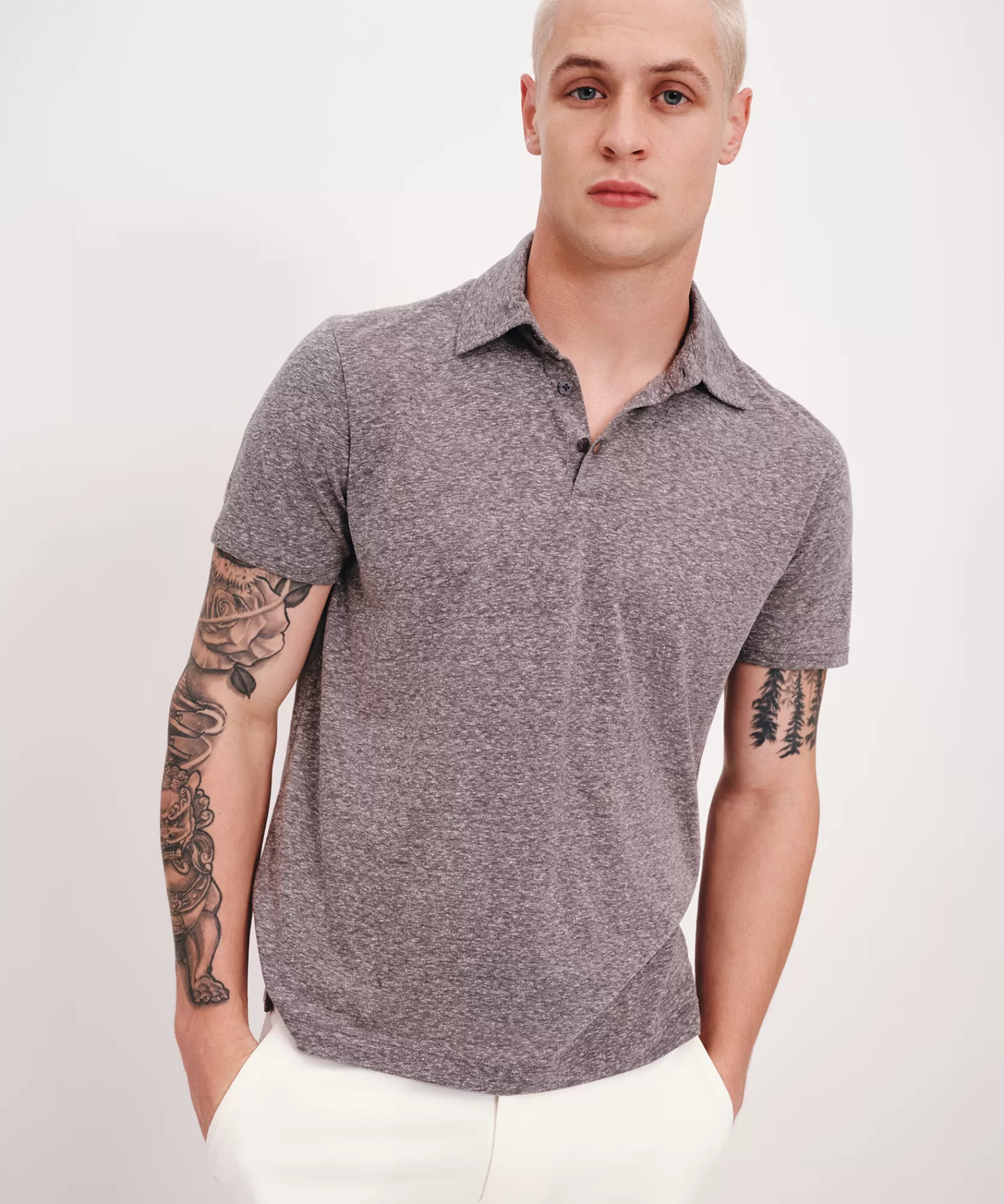 ATM Anthony Thomas Melillo T-Shirts | Heather Donegal Jersey Short Sleeve Polo -