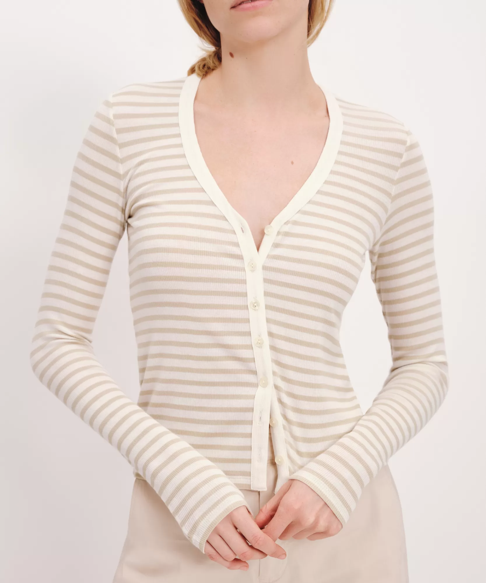 Women ATM Anthony Thomas Melillo Tops & Jersey Shirts | Modal Rib Stripe Long Sleeve Cardigan Top -