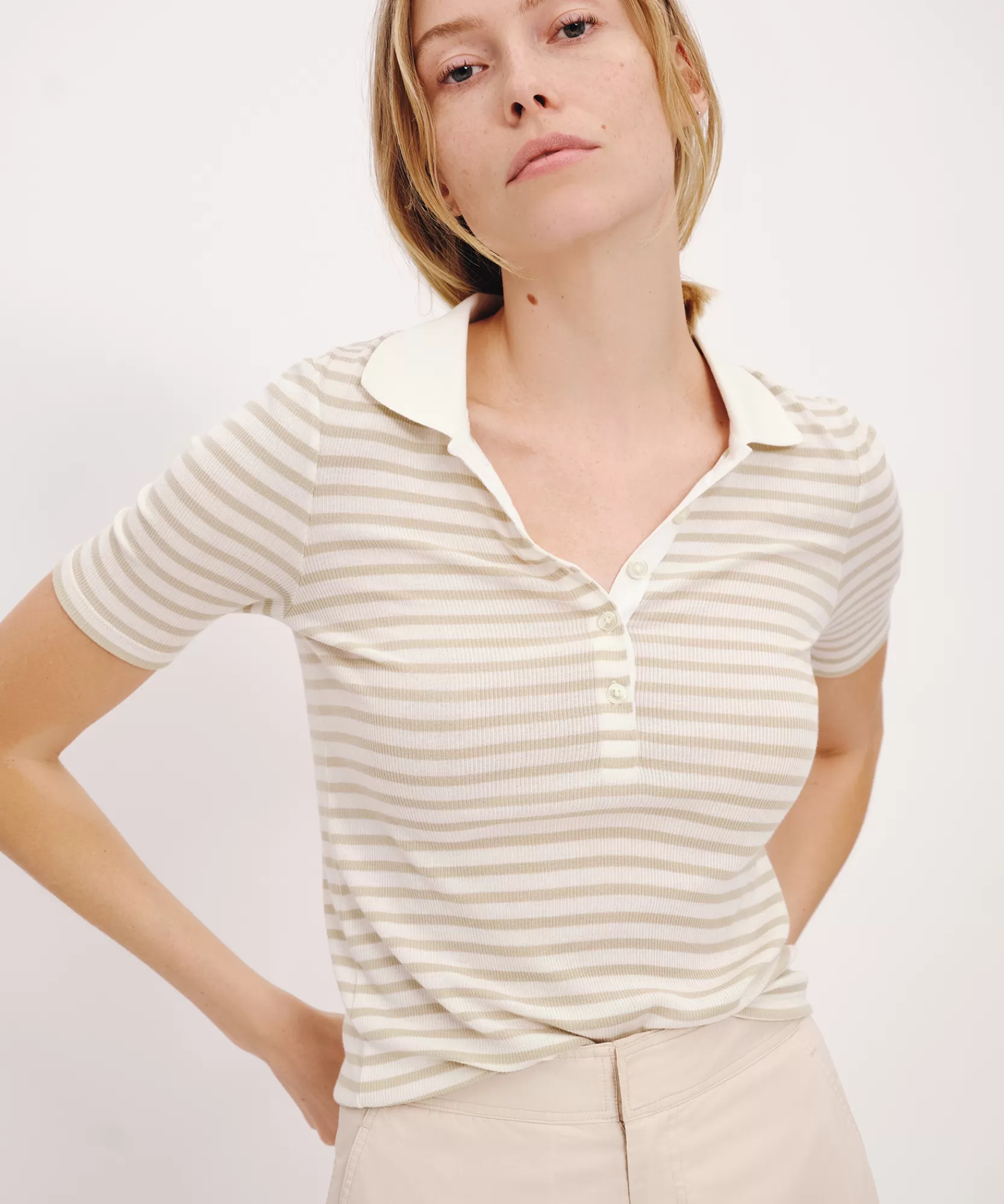 Women ATM Anthony Thomas Melillo Tops & Jersey Shirts | T-Shirts | Modal Rib Stripe Short Sleeve Henley Tee -