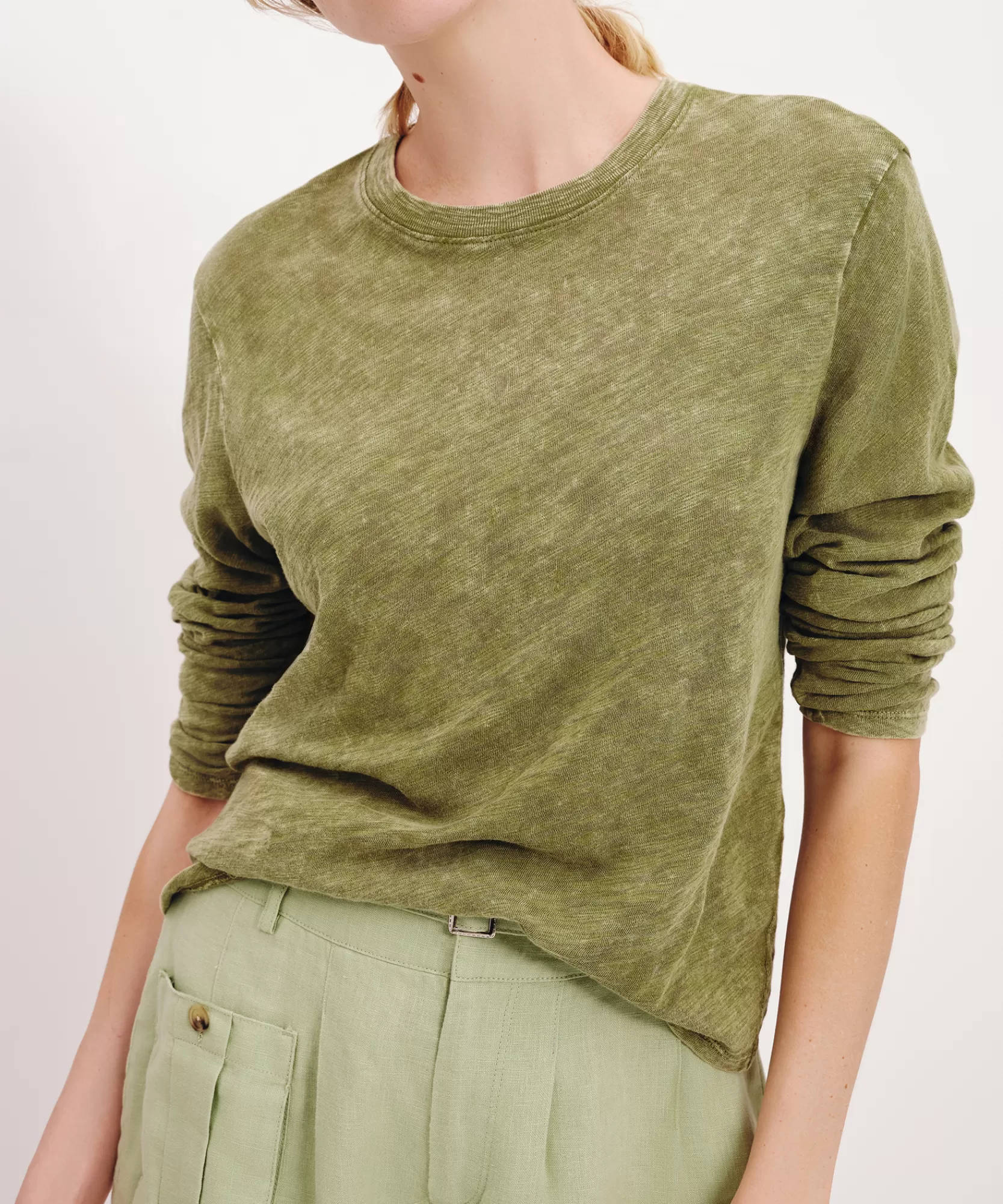 Women ATM Anthony Thomas Melillo Tops & Jersey Shirts | T-Shirts | Slub Jersey With Chroma Wash Long Sleeve Crop Tee -