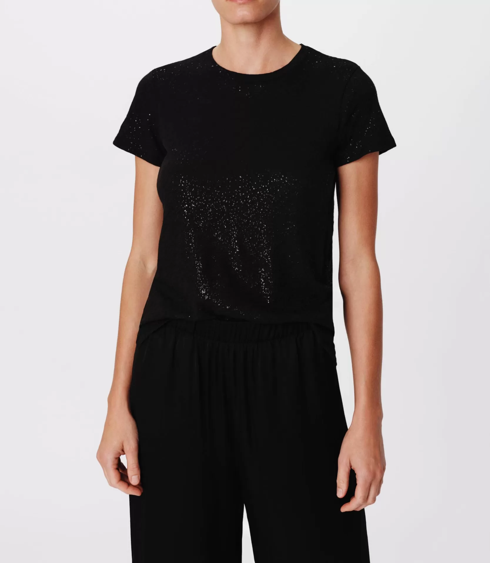 Women ATM Anthony Thomas Melillo Tops & Jersey Shirts | T-Shirts | Slub Jersey With Foil Schoolboy Short Sleeve Crew Neck Tee -