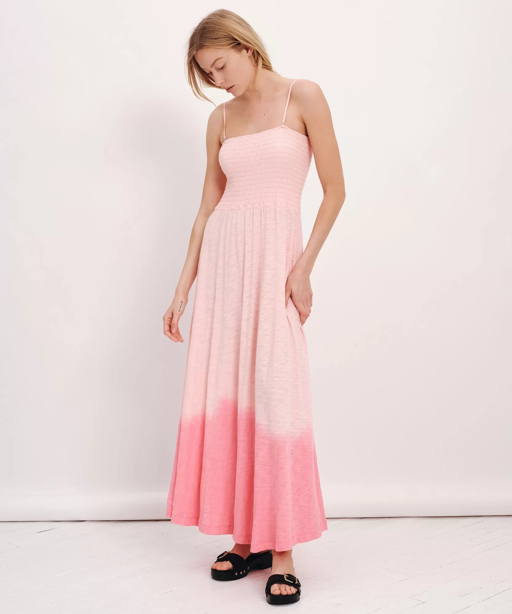 Women ATM Anthony Thomas Melillo Dresses | Slub Jersey With Tonal Dip Smocked Dress -