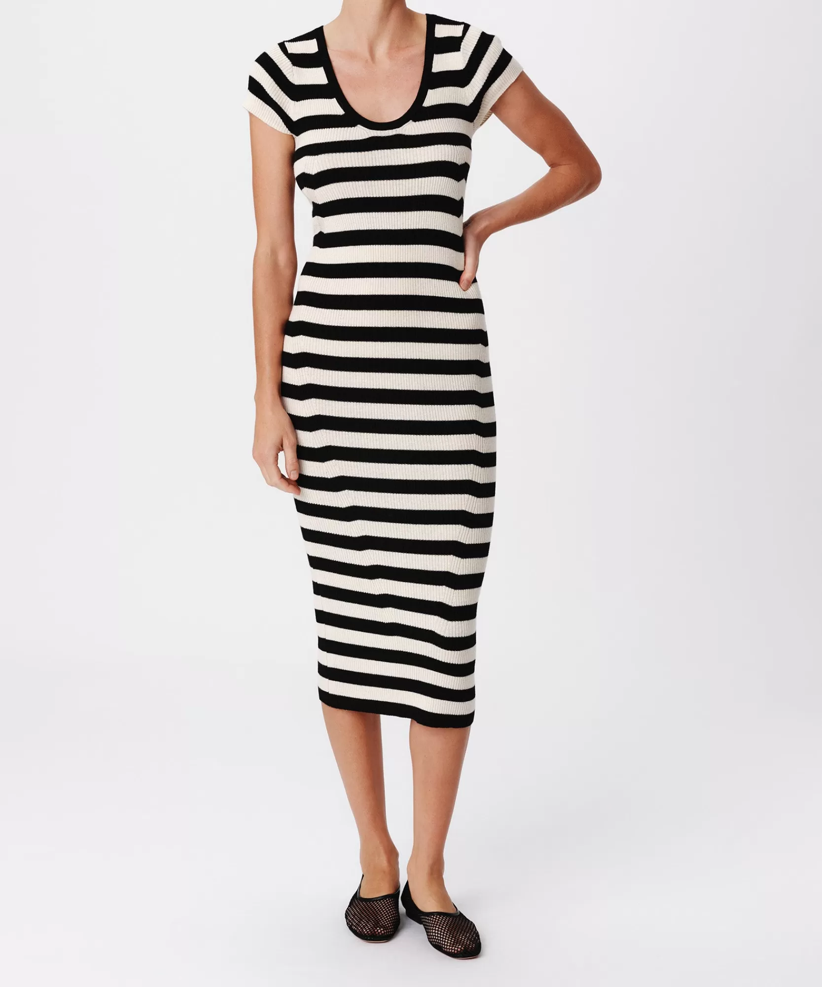 Women ATM Anthony Thomas Melillo Dresses | Wool Blend Striped Cap Sleeve Dress -